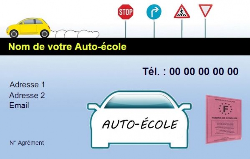 Carte de visite Auto Ecole, Modèle gratuit permis conduire